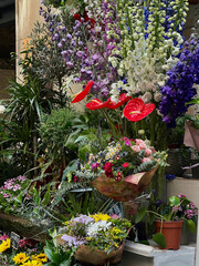 A Vibrant Display of Freshly Arranged Flower Bouquets A vibrant display of flowers in a flower shop