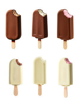 Skimo popsicle, various flavors, chocolate, white chocolate, vanilla and strawberry