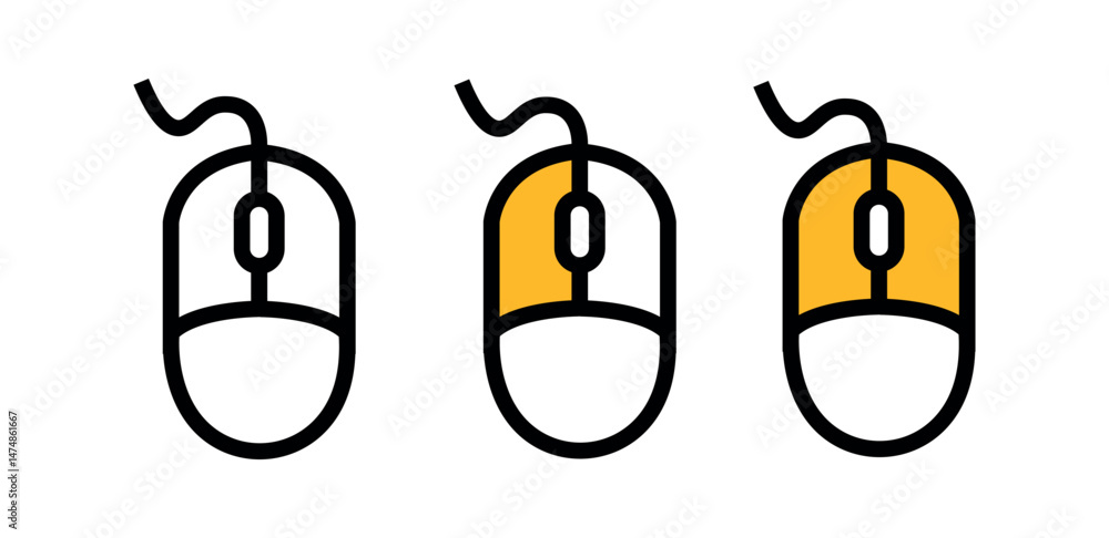 Poster computer mouse icon set. mouse button click symbol set.. scroll function indicator sign. right click mouse wheel scroll button png and vector illustration on transparent background.