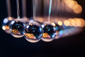 Close Up Of A Physics Demonstration Device With Reflective Spheres And Blurred Background