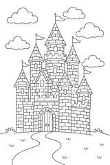 Naklejka premium Fairytale Castle Coloring Page – Detailed Design for Kids