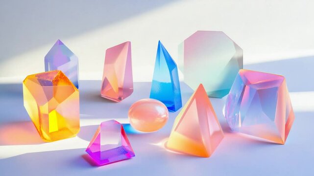 Iridescent Glass Geometric Forms in Sunlight