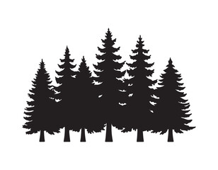 Majestic Silhouette of Evergreen Trees A Black and White Forest Illustration