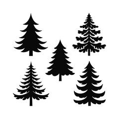 Collection of Black Silhouette Pine Trees Simple Christmas Tree Icons
