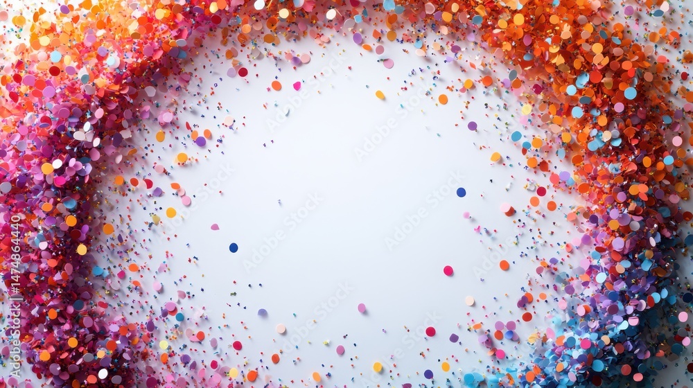 Poster confetti swirl pattern - a swirling, artistic arrangement of multicolored confetti forming a circula