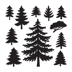 Obraz premium Collection of Black Silhouette Pine Trees Forest Clipart
