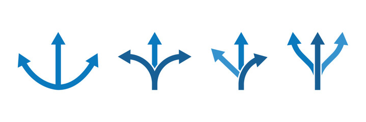 Three way direction arrow icon. Three ways icon.