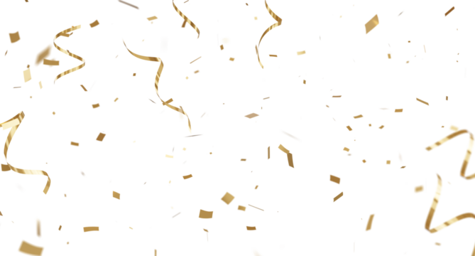 3d render of Spiral Gold confetti flying for celebrate isolated on transparent background.