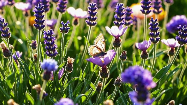 Butterfly Landing on Spring Flowers in a Serene Garden Nature Video