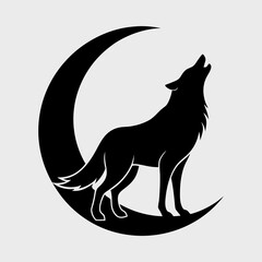 Obraz premium Minimal Silhouette of a Wolf Howling Vector Illustration
