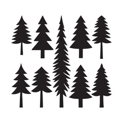 Collection of Black Silhouette Evergreen Pine Trees Perfect for Winter Designs