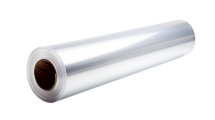 A close up of a roll of clear plastic wrap against a black background