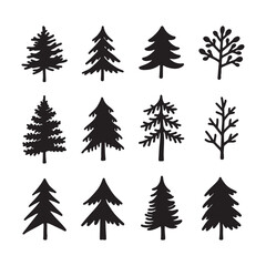 Obraz premium Collection of Hand-Drawn Evergreen Tree Silhouettes Perfect for Design Projects