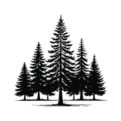 Majestic Evergreen Forest Silhouette Black and White Pine Tree Illustration