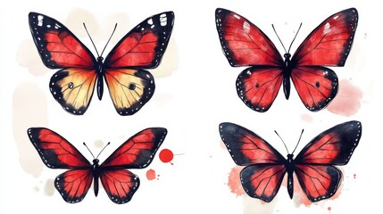 Obraz premium Beautiful red butterflies in artistic display.