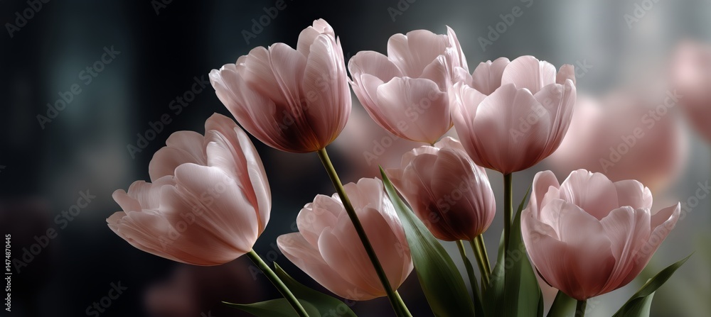 Poster soft pink tulips in a minimalist setting create an elegant and serene atmosphere