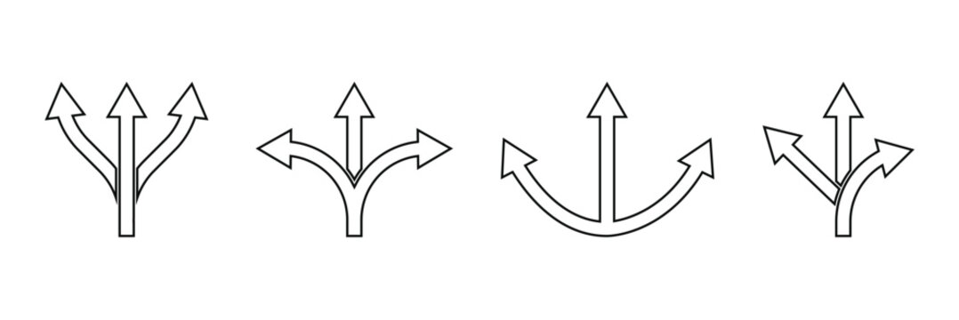 3 arrow way icon Outline vector symbol sign