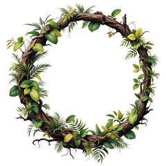 Circular frame of lush green leaves and vines. © SIAM
