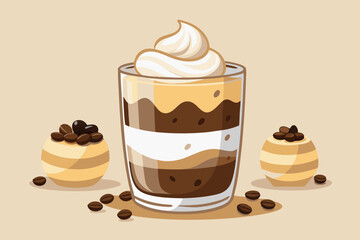 Layered Coffee Dessert Drink with Whipped Cream and Coffee Beans