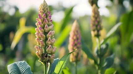 Fototapeta premium Closeup of native Thai plants thriving in sustainable agriculture, showcasing the rich biodiversity and ecological balance.