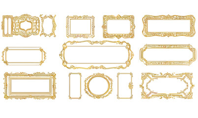 Collection of ornate golden vintage frames with intricate baroque designs decorative borders isolated on white background vector illustration set