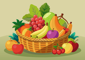 Assorted Fresh Fruits in a Wooden Basket Healthy Eating Concept