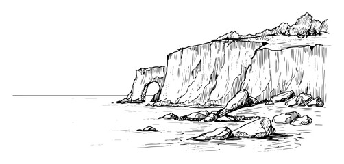sea cliff coastline hand drawn vector illustration