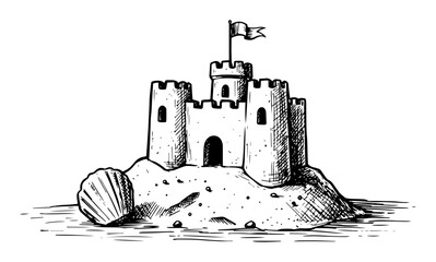 sandcastle on beach hand drawn vector illustration