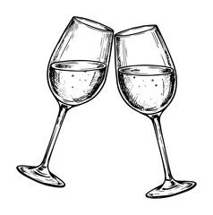 clinking wine glasses hand drawn vector sketch