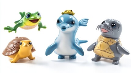 Fototapeta premium Colorful plastic animal toys on a white background.