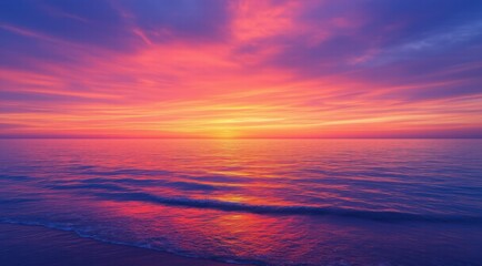 Obraz premium Vibrant colors reflecting off the calm waters at sunset