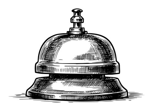 classic service bell used in hotels hand drawn in clean engraved style