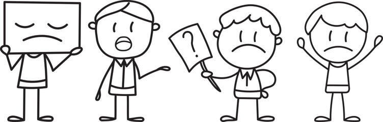 people sad set stick figure vector