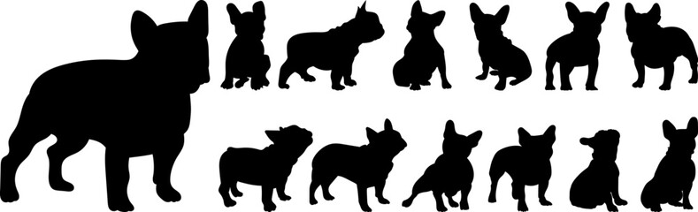 silhouette set of dog, french bulldog, vector