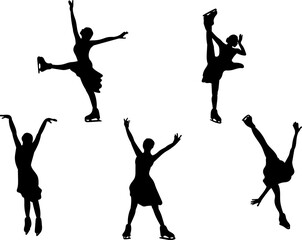 silhouette set figure skater dancing on skates, vector © zolotons