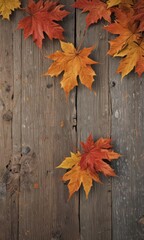 Close-up of autumn maple leaves on weathered wood planks ,  autumn leaves,  wood,  red leaf