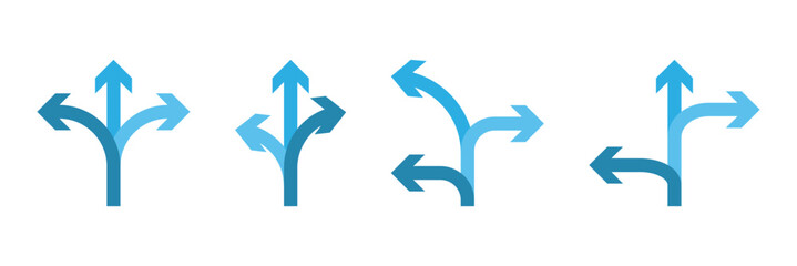 Three way road direction arrow sign