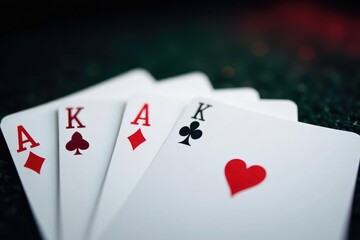 Obraz premium Close-up of four aces, different suits, fanned out , detail, poker