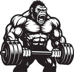 gorilla lifting weights vector illustration
