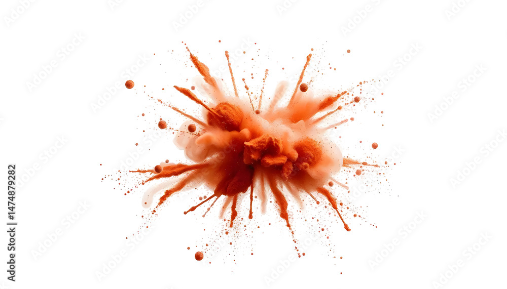 Poster abstract orange powder explosion on black background creating dynamic visual effect with bursting el