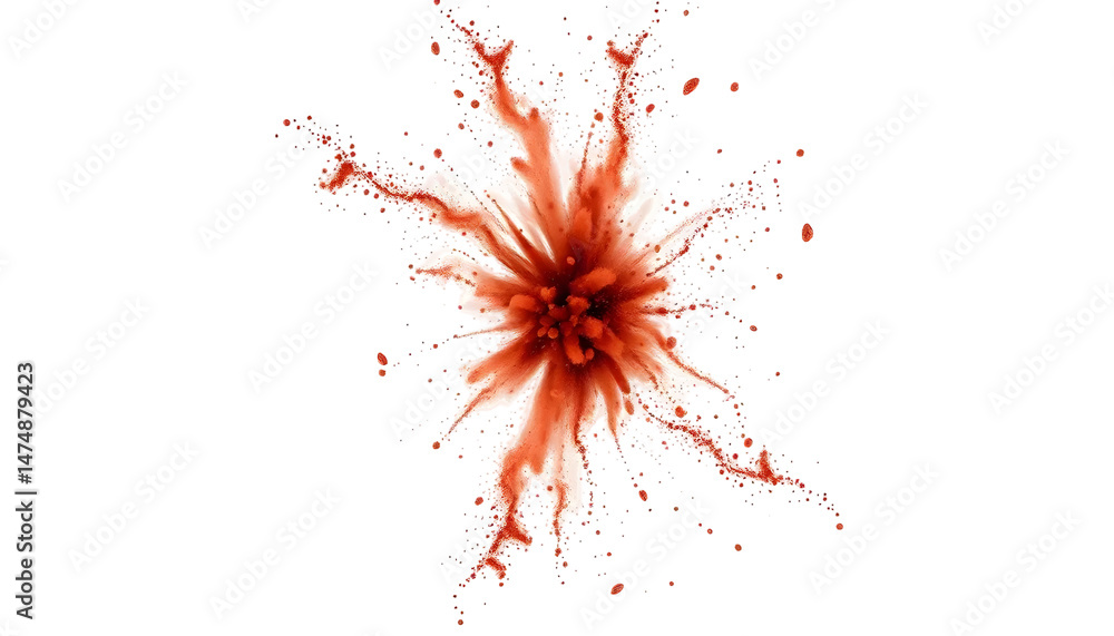 Poster abstract red explosion with scattered particles against transparent background for visual effects