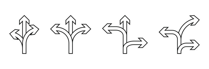 3 arrow way icon Outline vector symbol sign