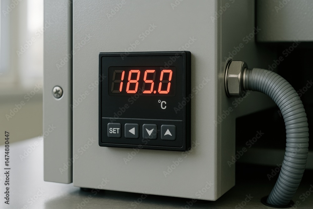 Aufkleber professional tool instrument efficiency concept. digital temperature gauge displaying 185 degrees ce