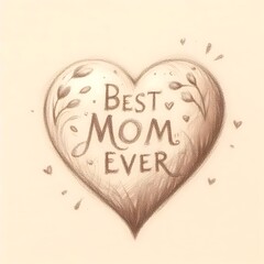 A simple yet heartfelt hand-drawn pencil sketch of heart shape with "BEST MOM EVER", with gentle shading and warm expressions.