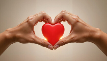 Obraz premium Hands forming heart shape with glowing love symbol 