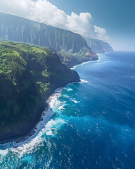 Rugged coastal cliffs with crashing waves and deep blue ocean