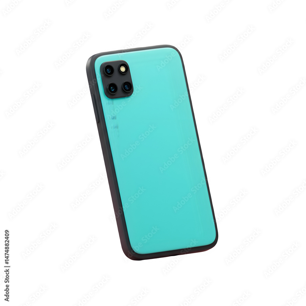 Poster sleek aqua smartphone with a quad-camera system. modern mobile technology. 3d rendering isolated on 