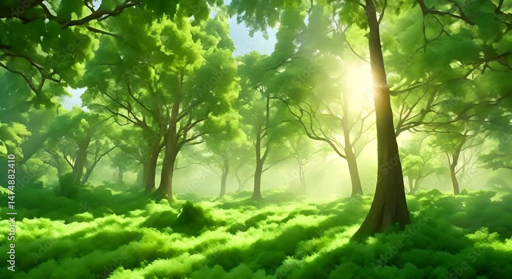 Aufkleber lush green forest with trees of various sizes and shapes the trees are spread out across the area wi