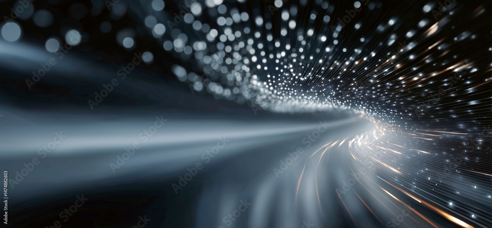 Poster dynamic light trails create a sense of motion in a dark environment