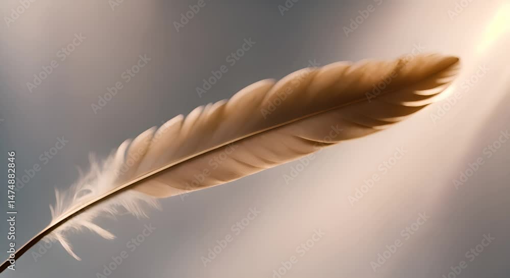 Aufkleber feather is shown in a close up with the light reflecting off of it the feather is long and thin with